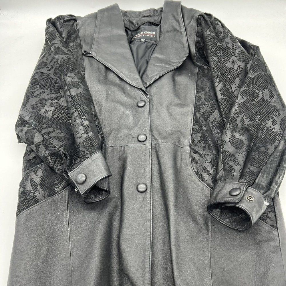 VTG 90s Wilsons Black Leather Snake Print Accent Button Up Jacket Womens XS